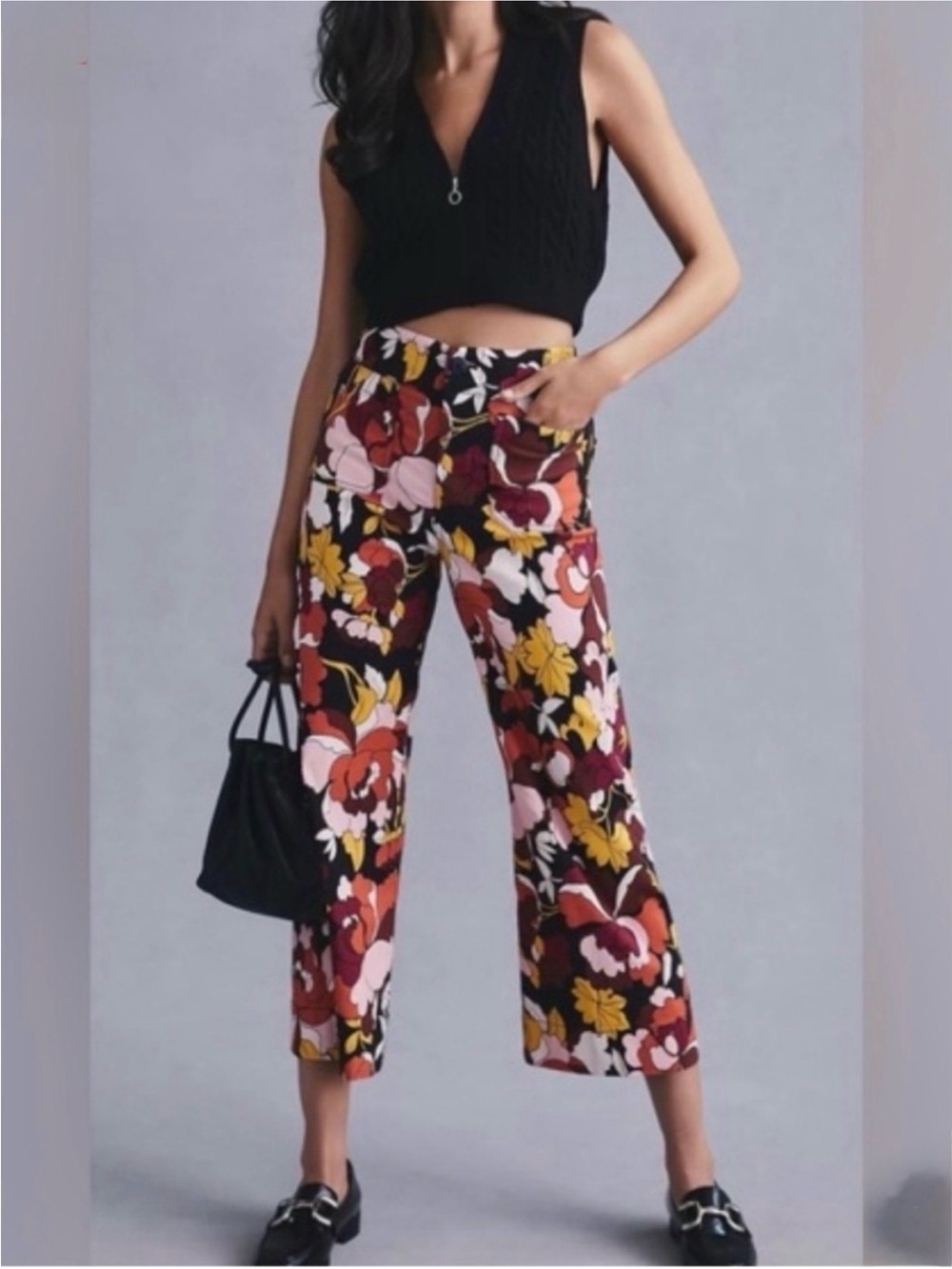Anthropologie Maeve The Colette Cropped Wide-Leg Pants - Floral Print